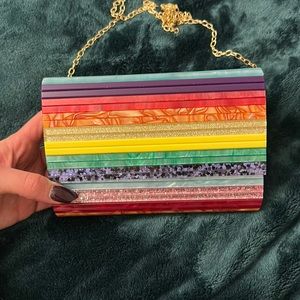 Kurt Geiger rainbow clutch with chain